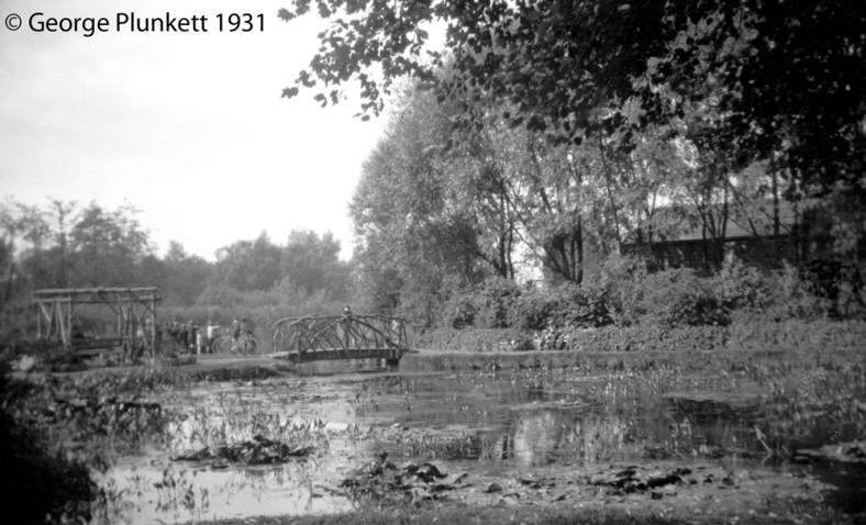 Wensum Park lily pond with rustic bridge [B163] 1931-00-00